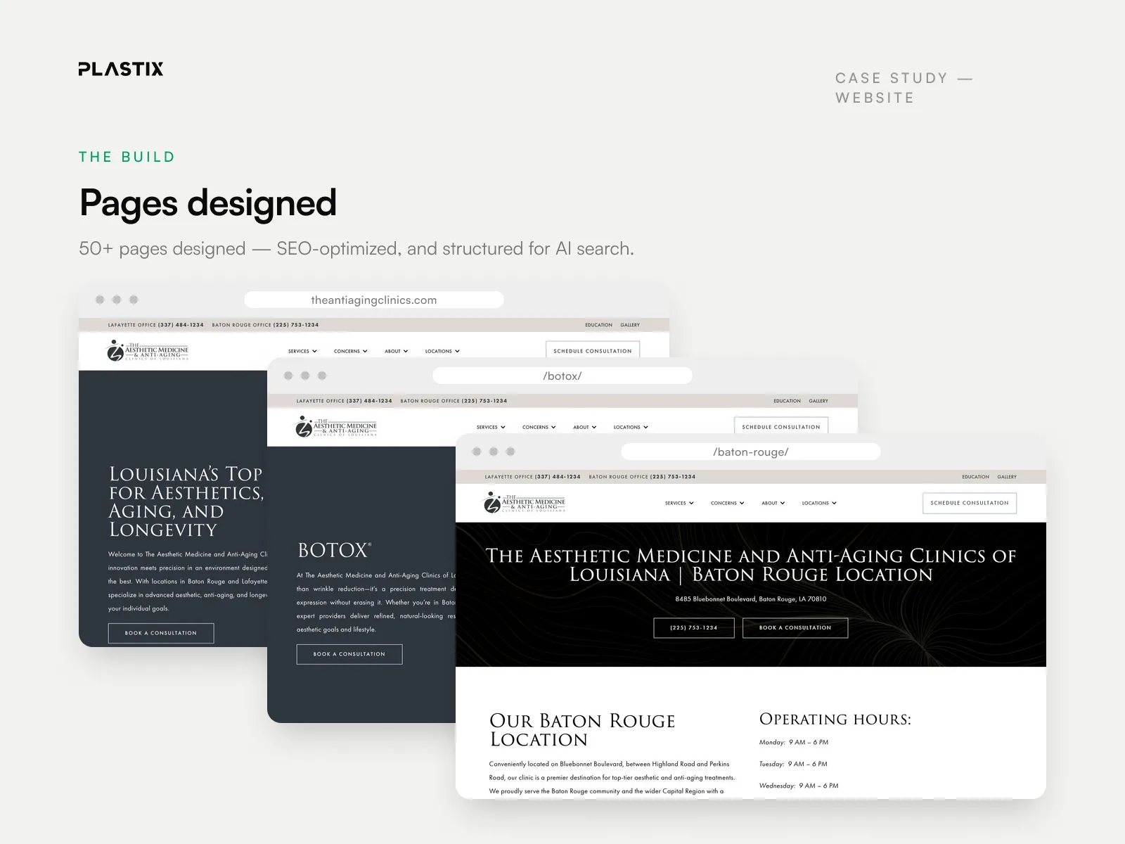 Pages designed for the The Aesthetic Medicine & Anti-Aging Clinics of Louisiana website