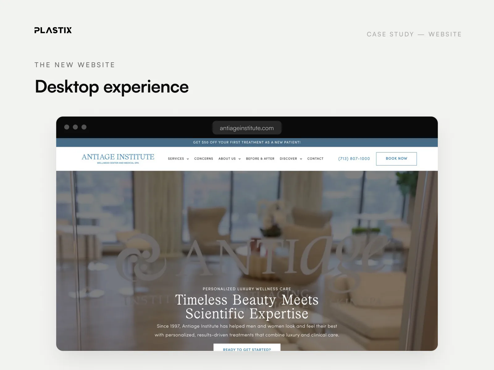 Antiage Institute website homepage design on desktop