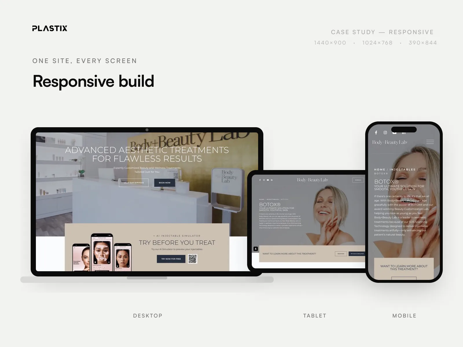Body+Beauty Lab responsive website design on desktop, tablet and mobile