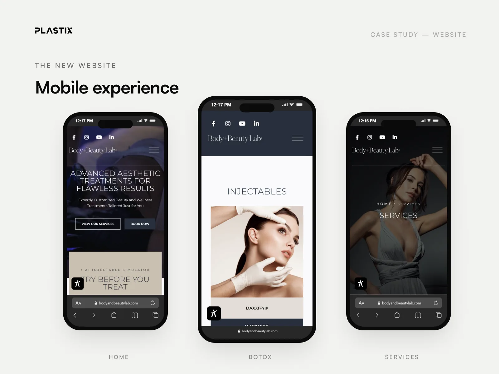 Body+Beauty Lab website design on mobile