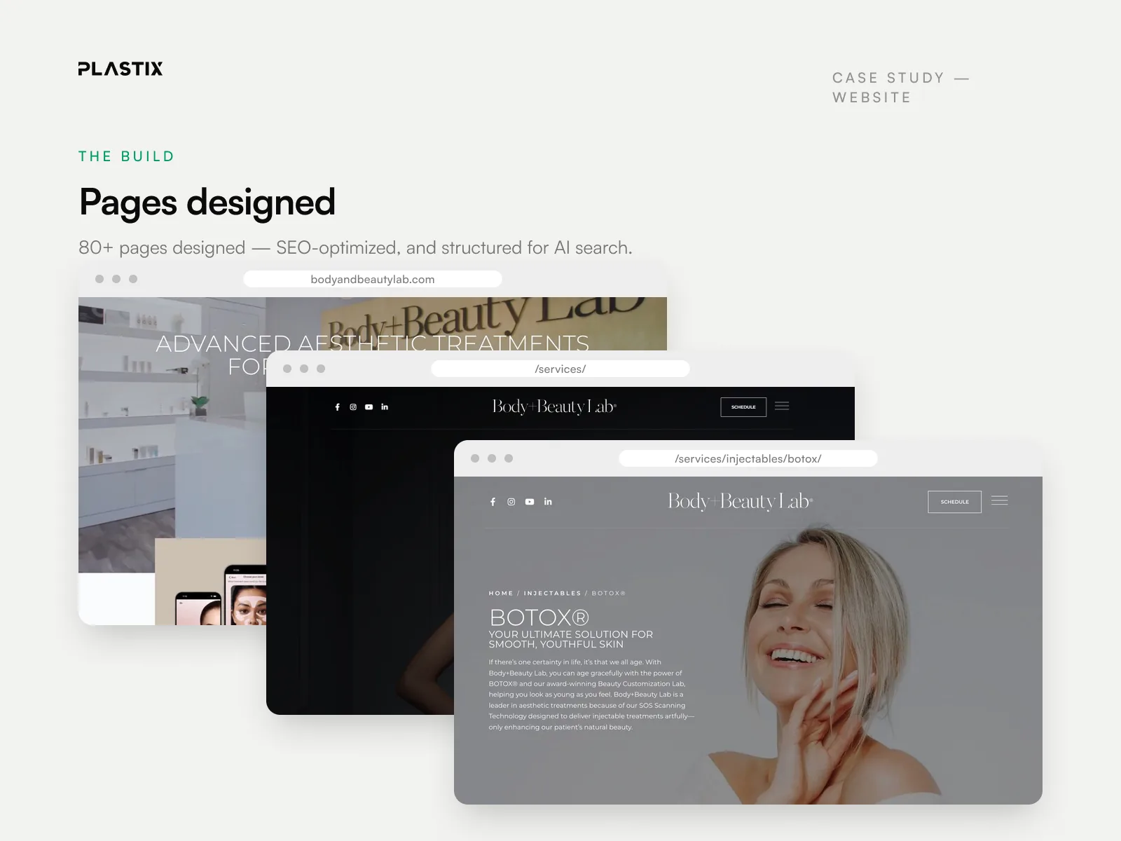 Pages designed for the Body+Beauty Lab website