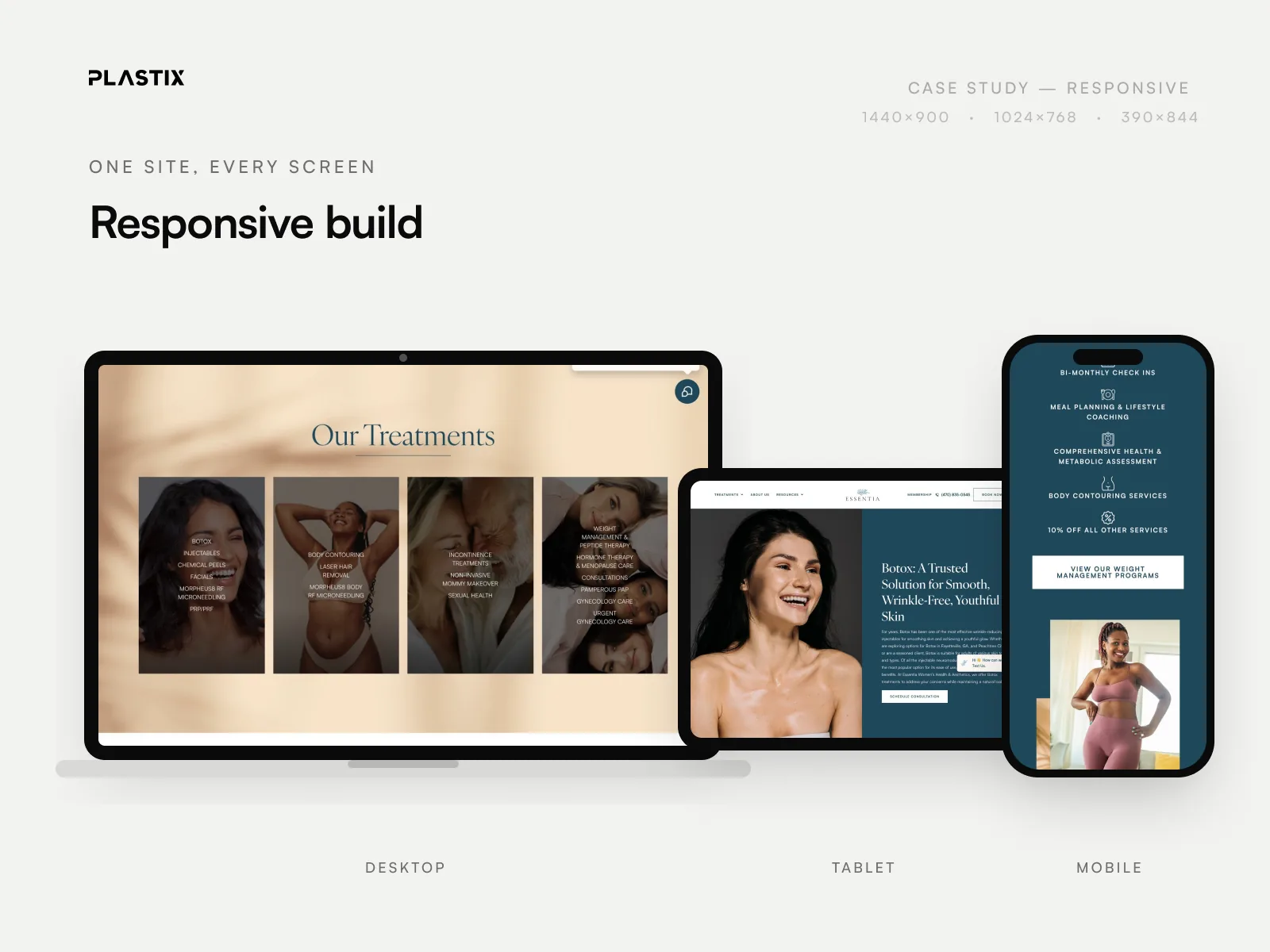 Essentia Women's Health & Aesthetics responsive website design on desktop, tablet and mobile