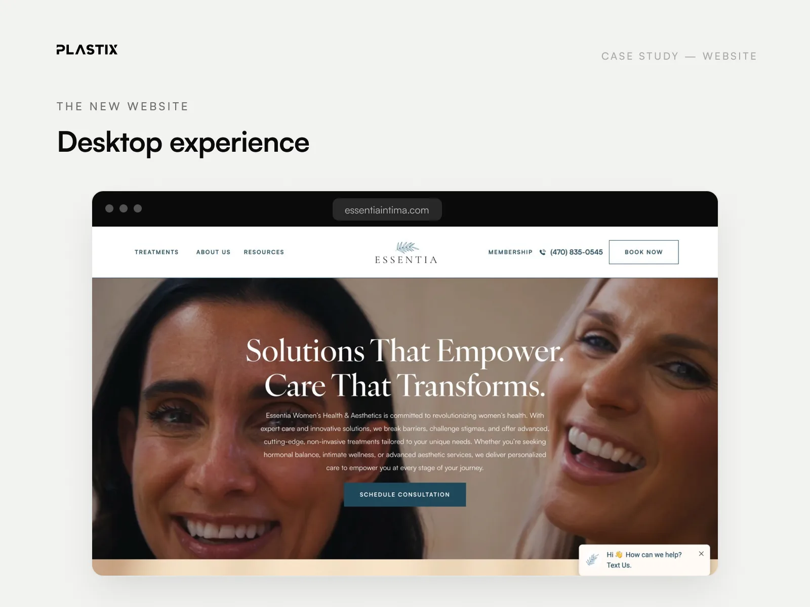 Essentia Women's Health & Aesthetics website homepage design on desktop