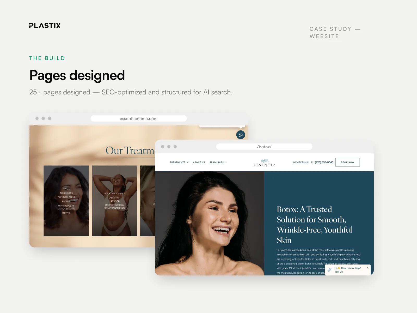 Pages designed for the Essentia Women's Health & Aesthetics website