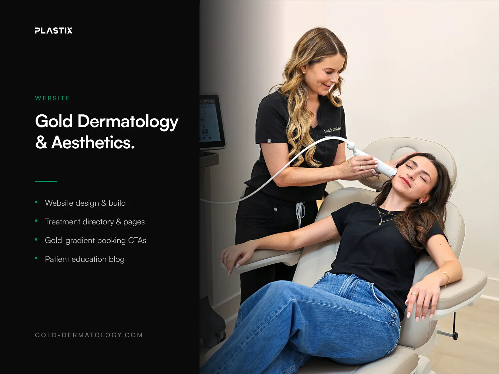 Gold Dermatology & Aesthetics website design alongside editorial brand photography
