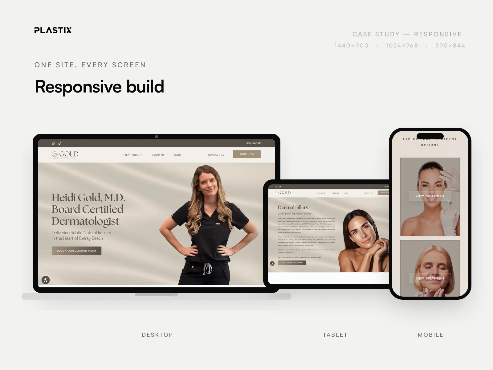 Gold Dermatology & Aesthetics responsive website design on desktop, tablet and mobile