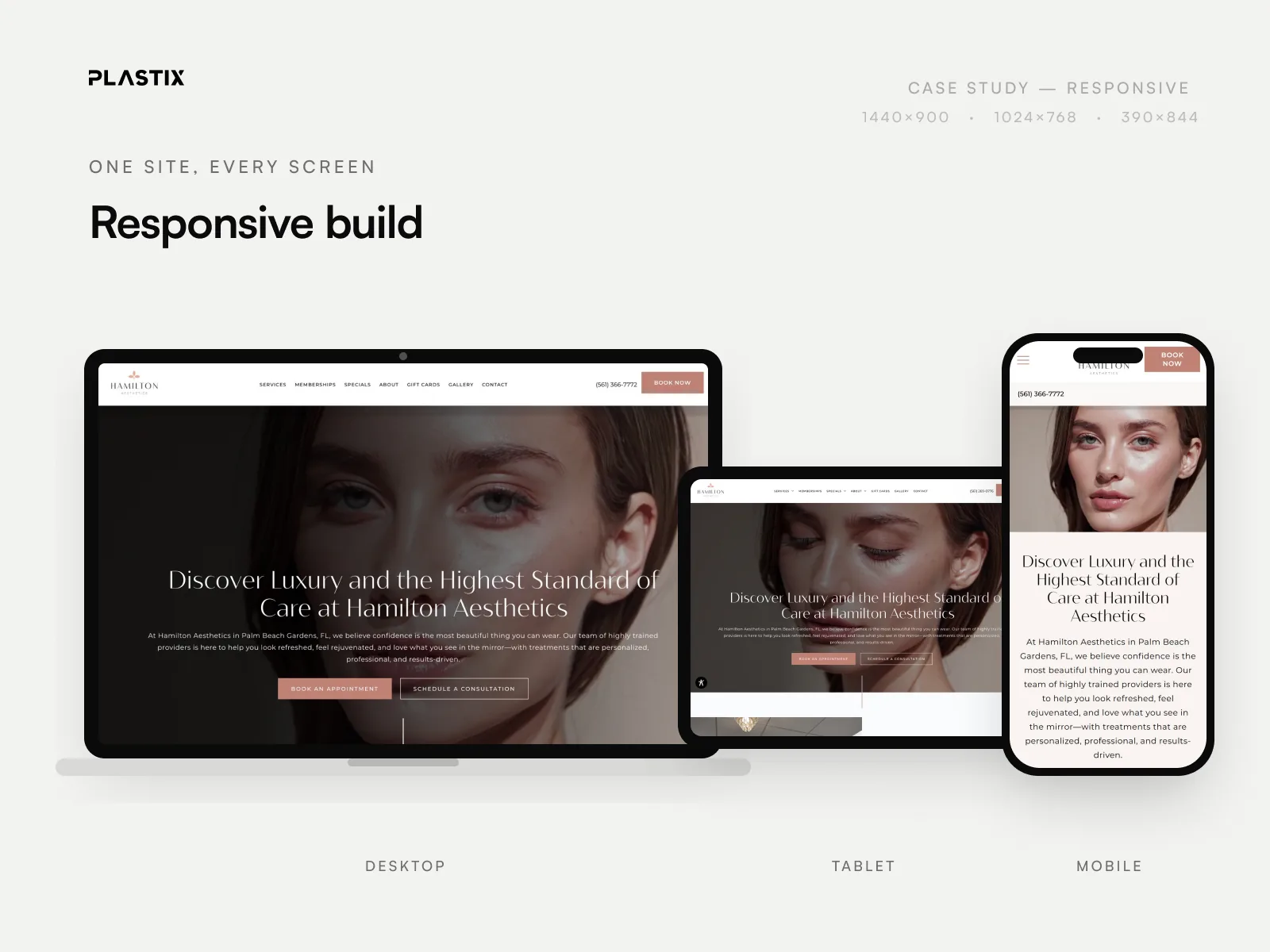 Hamilton Aesthetics responsive website design on desktop, tablet and mobile