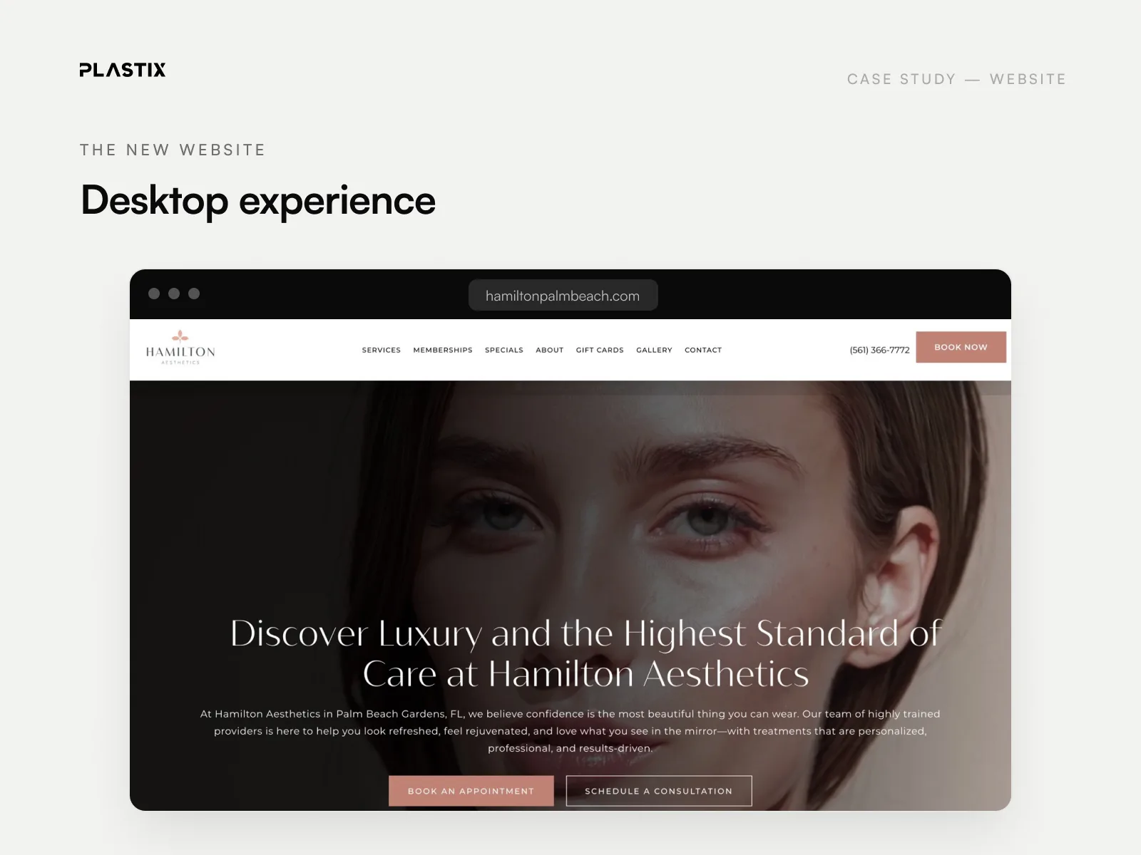 Hamilton Aesthetics website homepage design on desktop