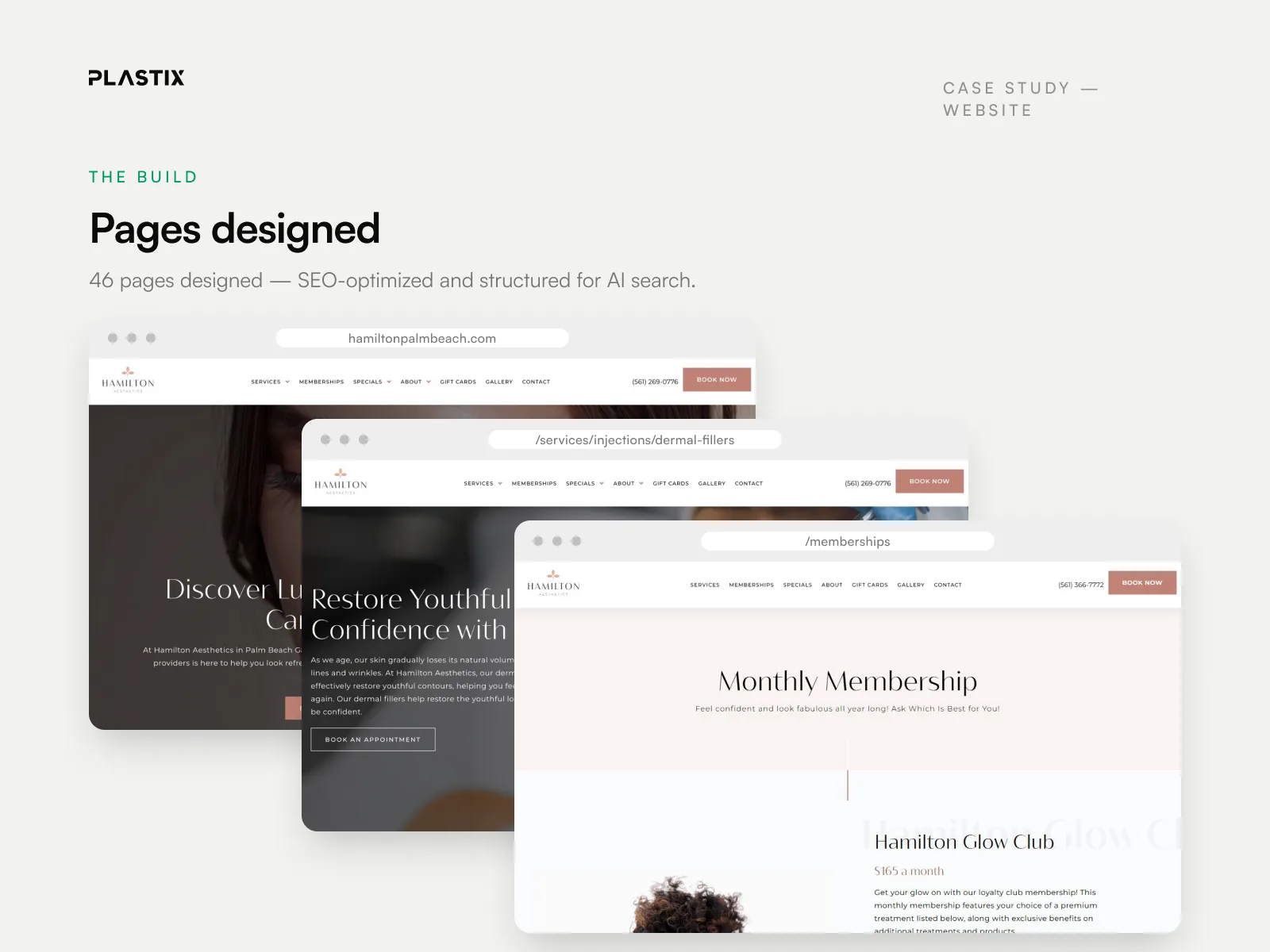 Pages designed for the Hamilton Aesthetics website