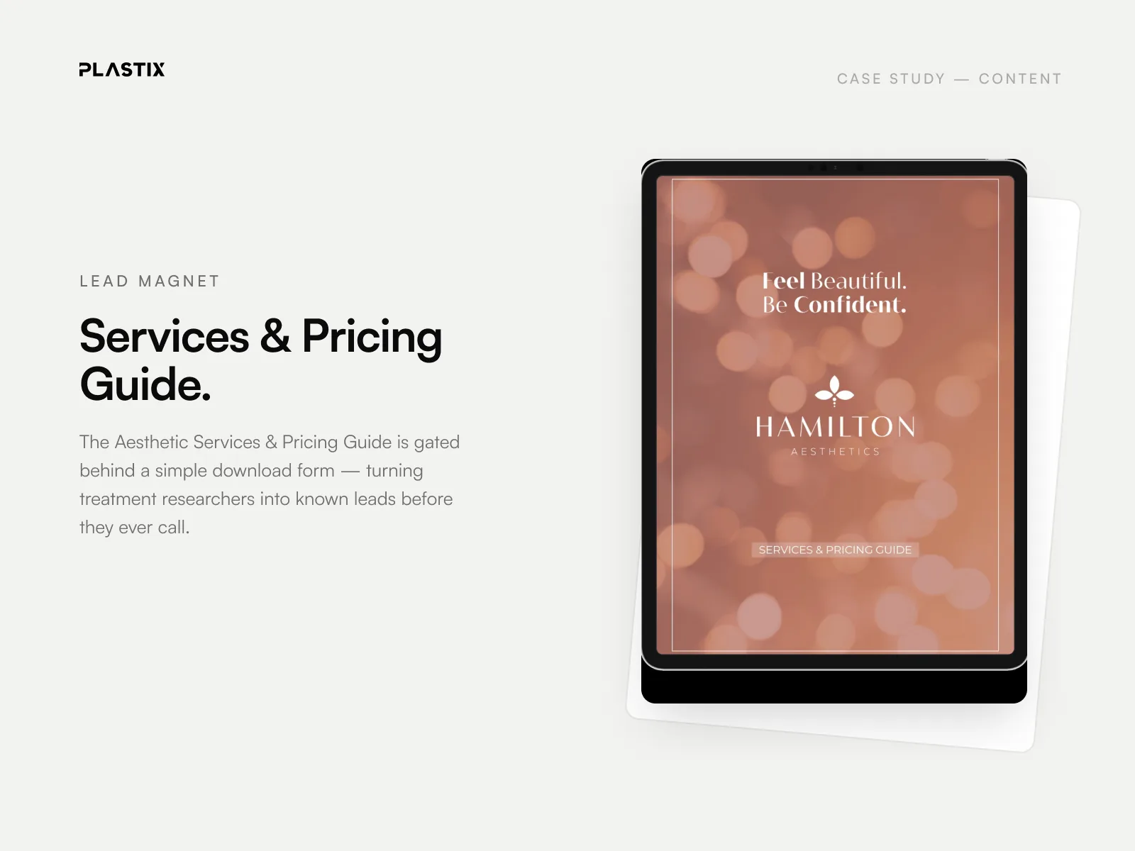 Hamilton Aesthetics services and pricing guide lead magnet designed by Plastix
