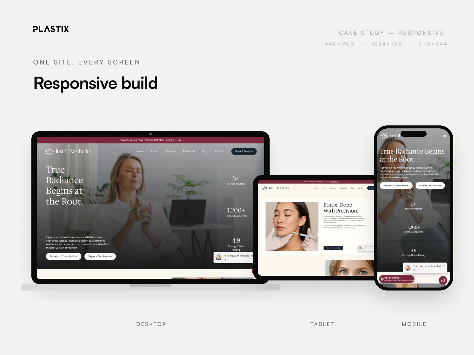 JustBE Aesthetics responsive website design on desktop, tablet and mobile