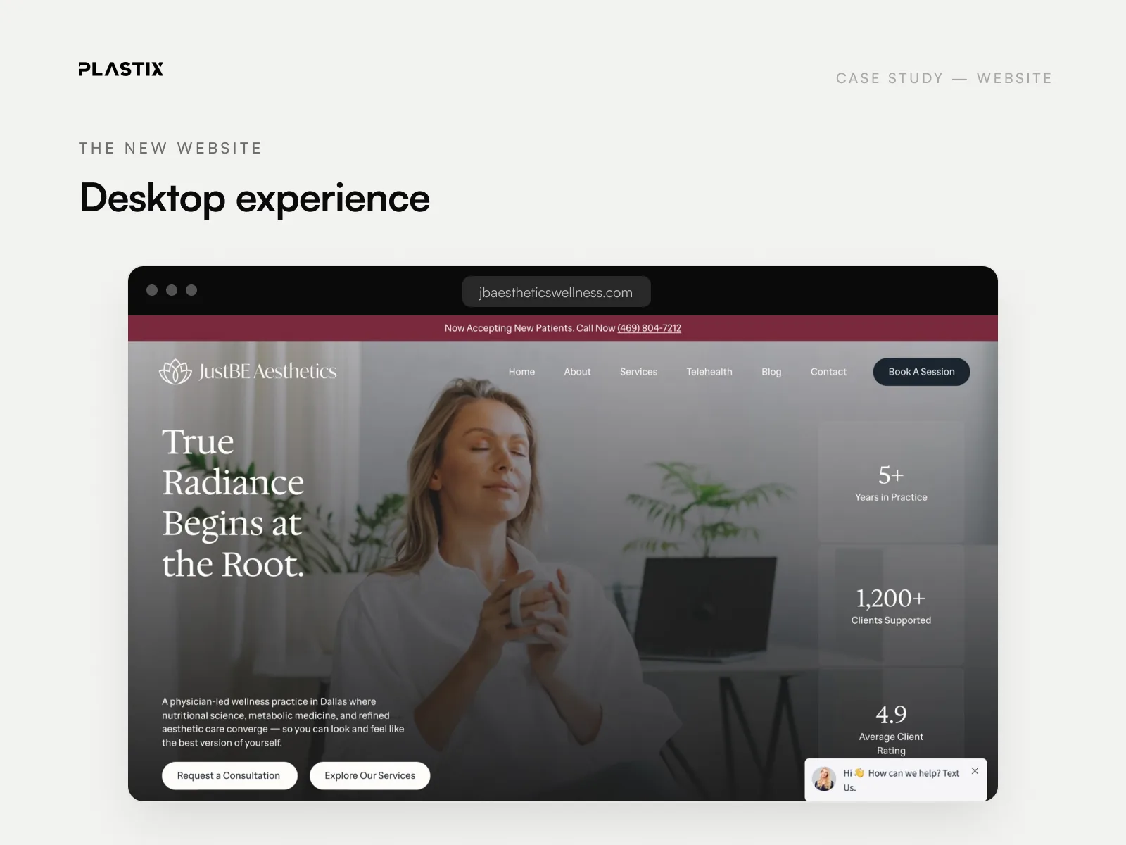 JustBE Aesthetics website homepage design on desktop