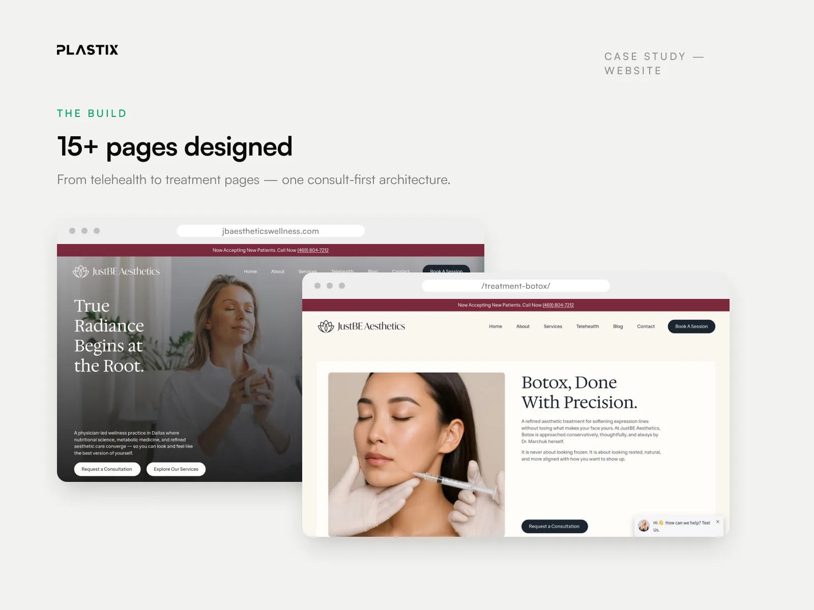 Pages designed for the JustBE Aesthetics website