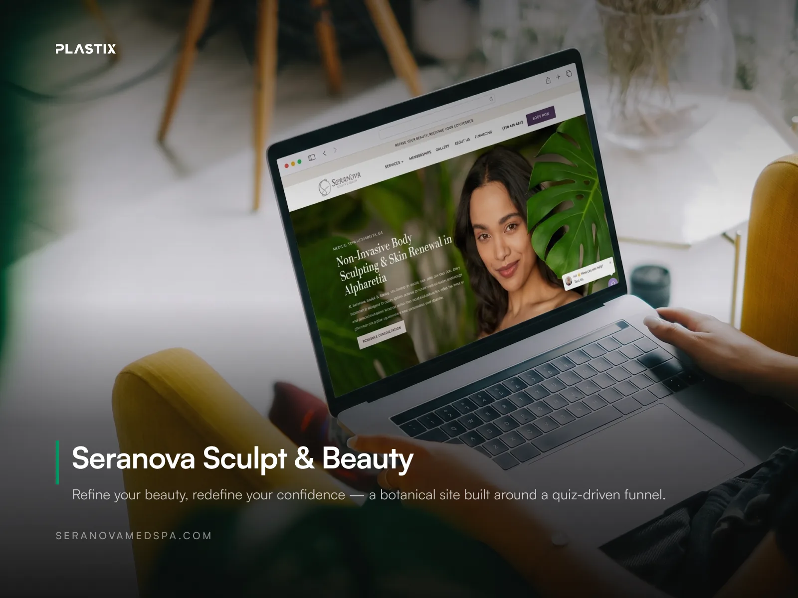 Seranova Sculpt & Beauty website shown on a laptop screen