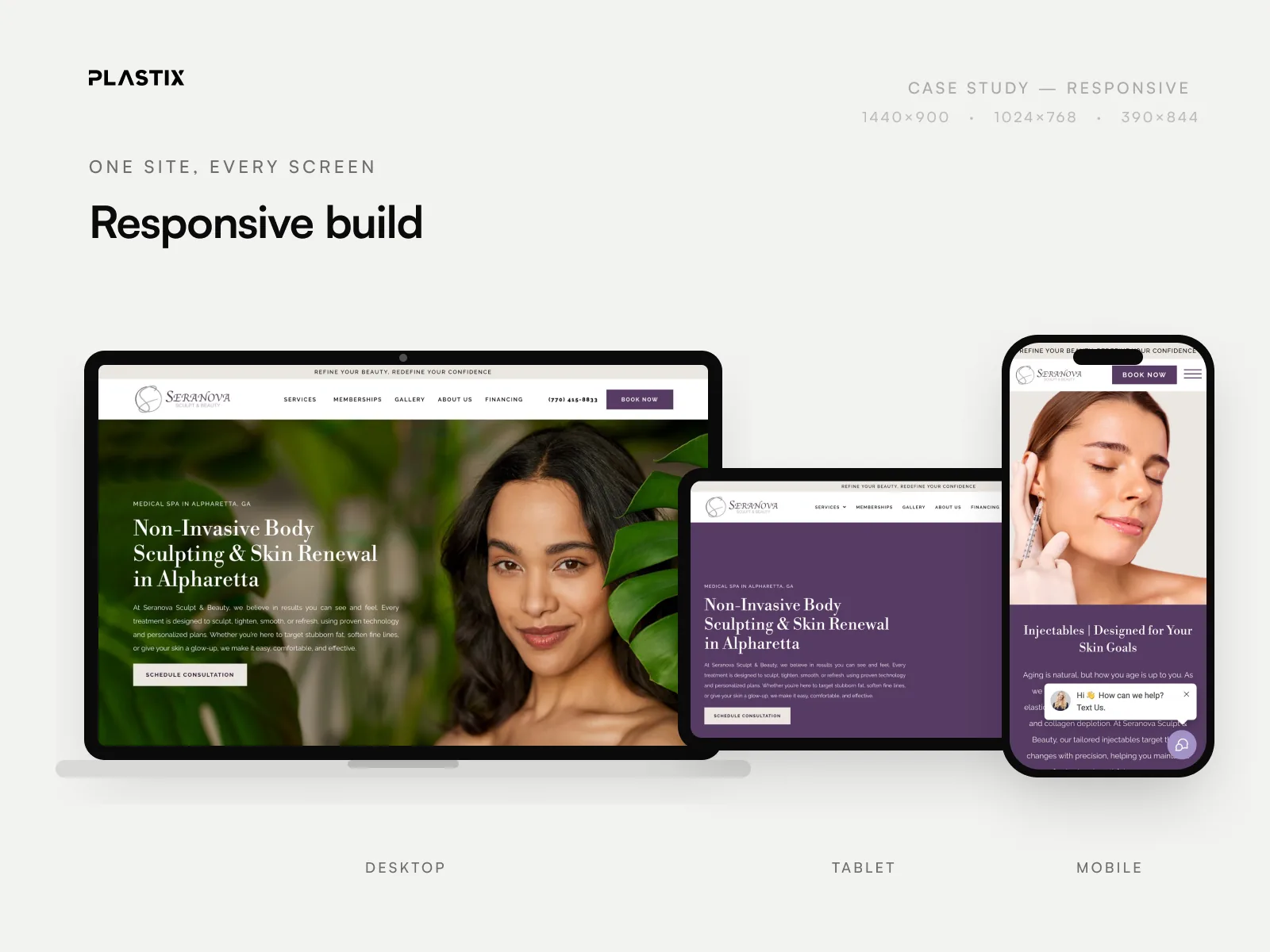 Seranova Sculpt & Beauty responsive website design on desktop, tablet and mobile