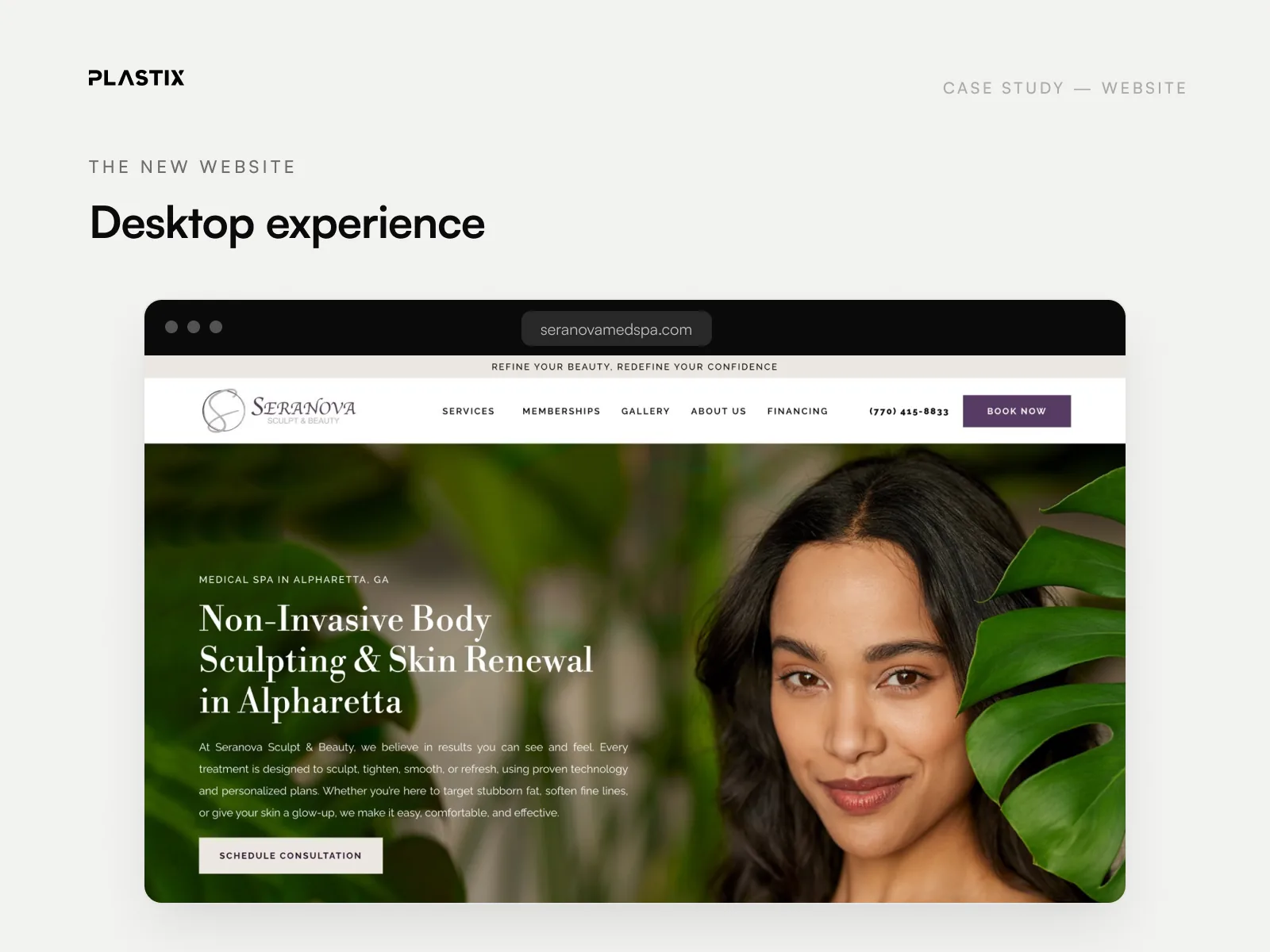 Seranova Sculpt & Beauty website homepage design on desktop