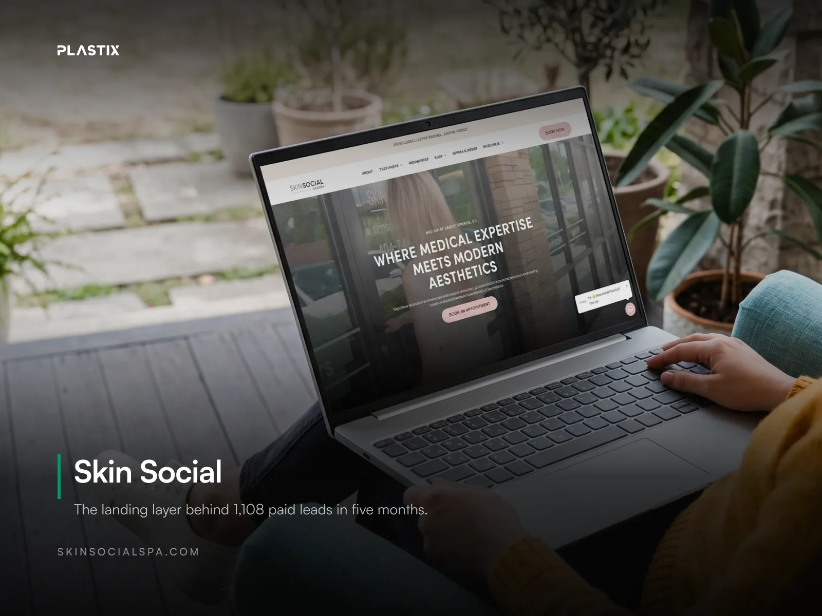 Skin Social Med Spa website shown on a laptop screen