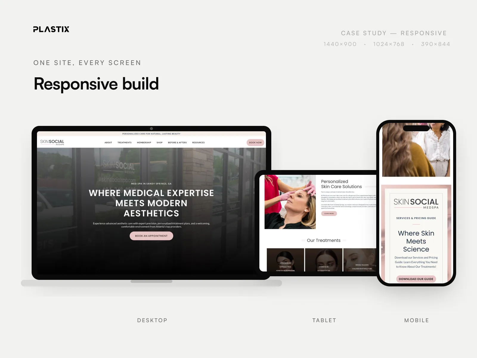 Skin Social Med Spa responsive website design on desktop, tablet and mobile
