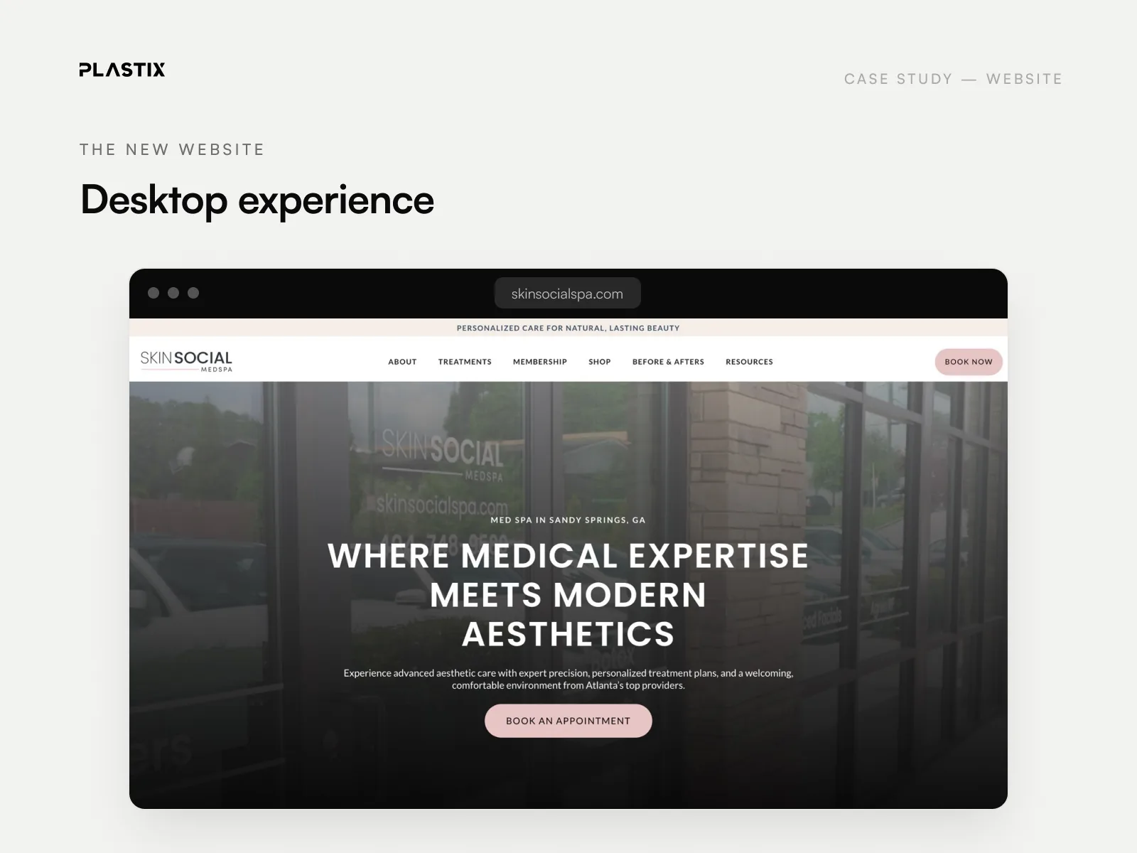 Skin Social Med Spa website homepage design on desktop