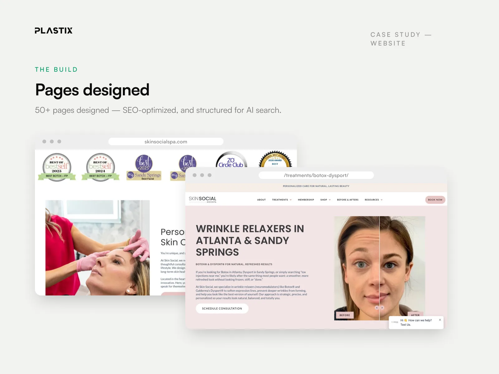 Pages designed for the Skin Social Med Spa website