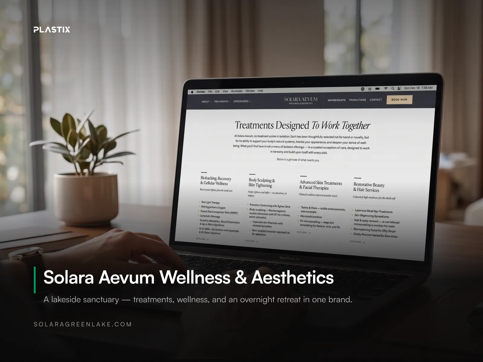Solara Aevum Wellness & Aesthetics website shown on a laptop screen