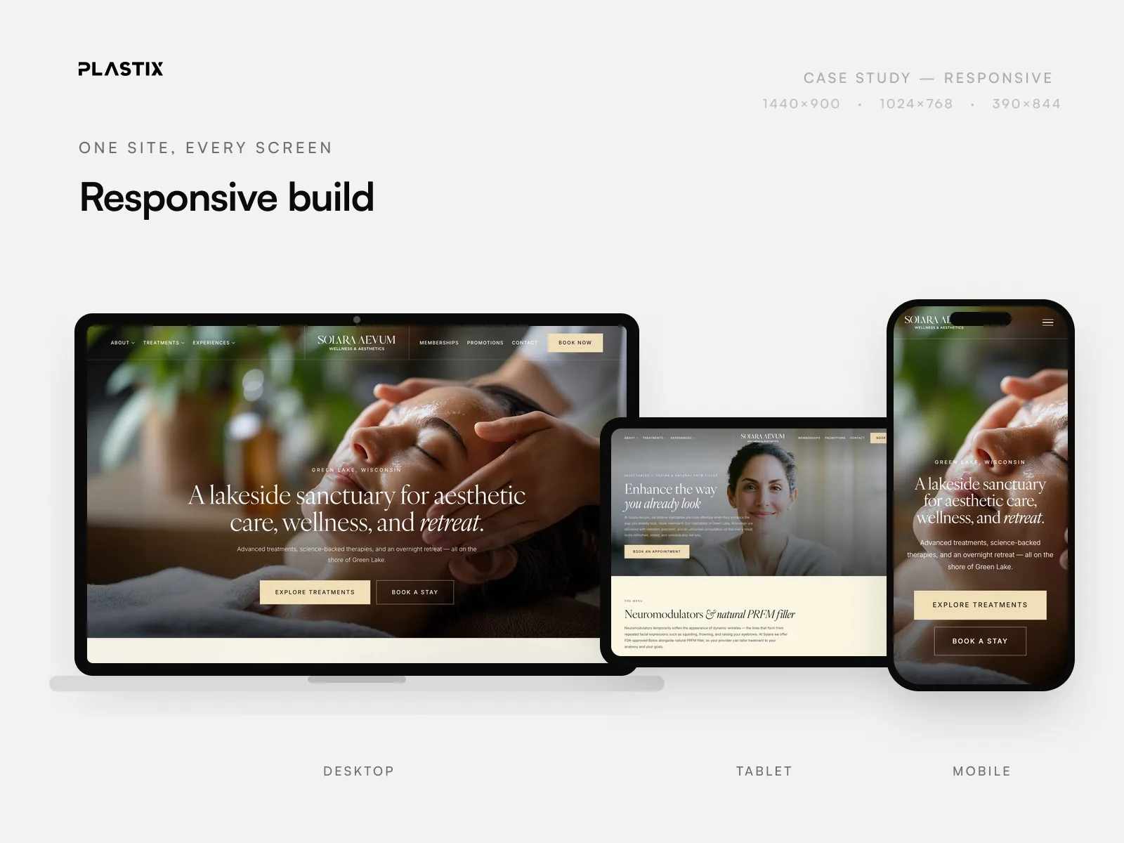 Solara Aevum Wellness & Aesthetics responsive website design on desktop, tablet and mobile