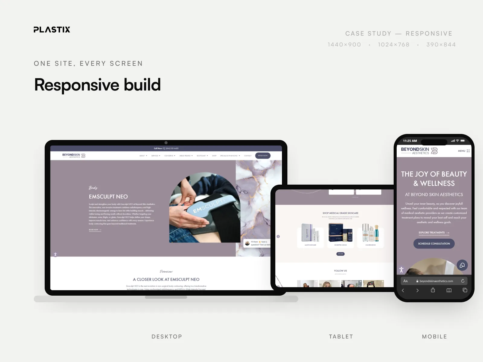 Beyond Skin Aesthetics responsive website design on desktop, tablet and mobile