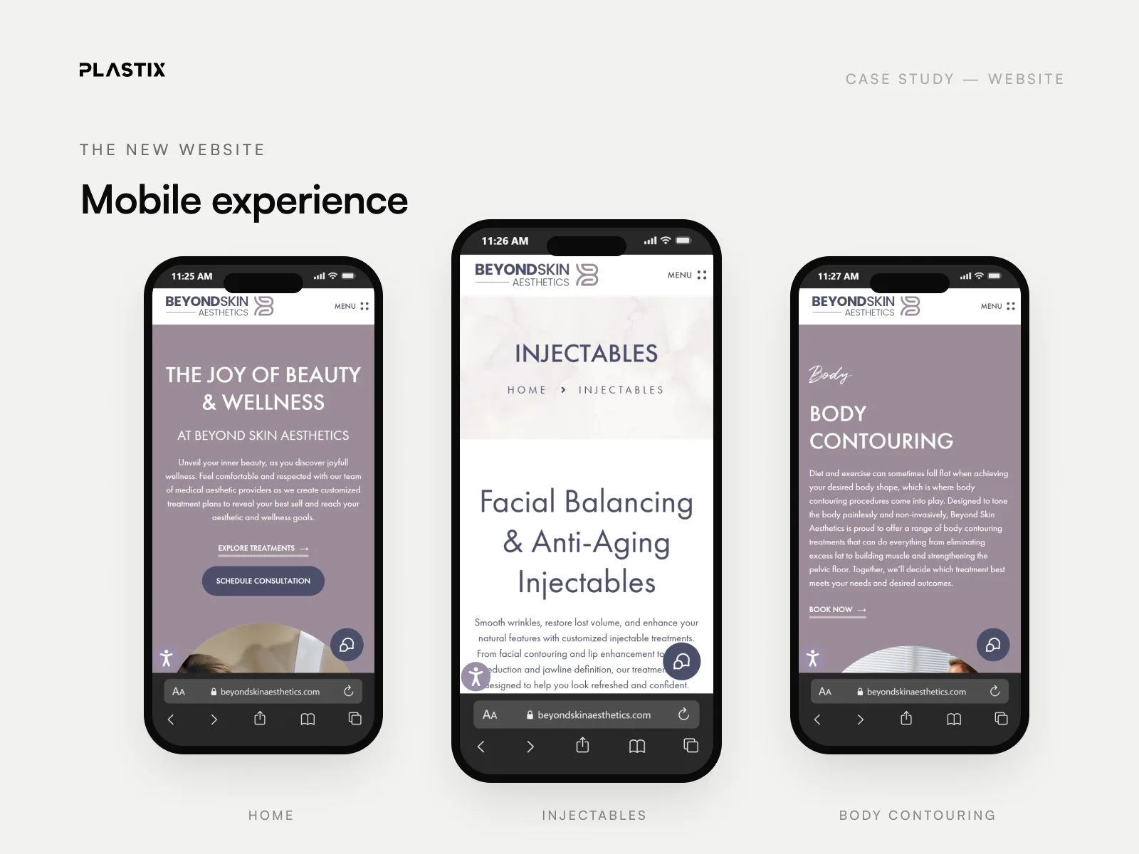 Beyond Skin Aesthetics website design on mobile