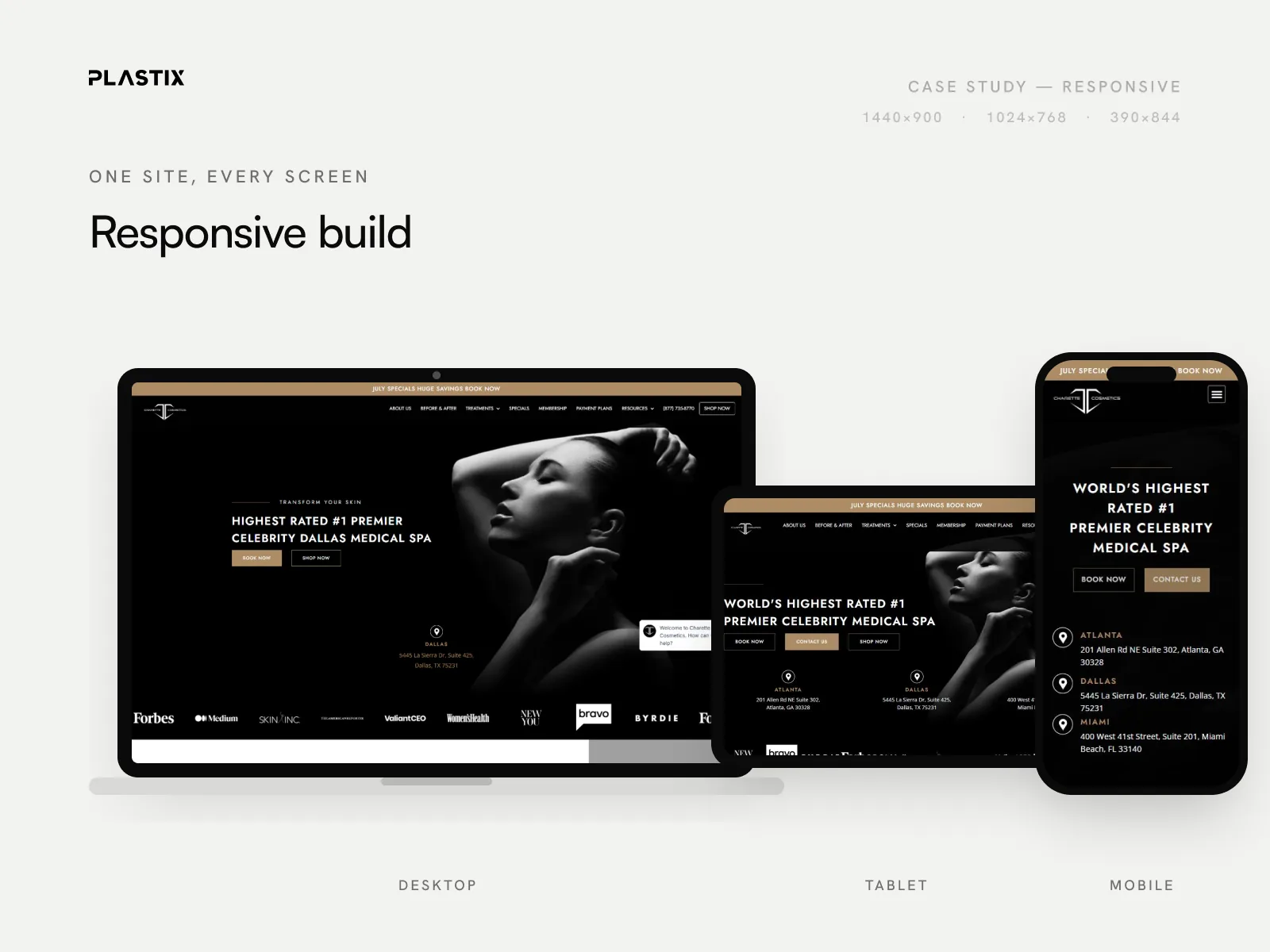 Charette Cosmetics responsive website design on desktop, tablet and mobile