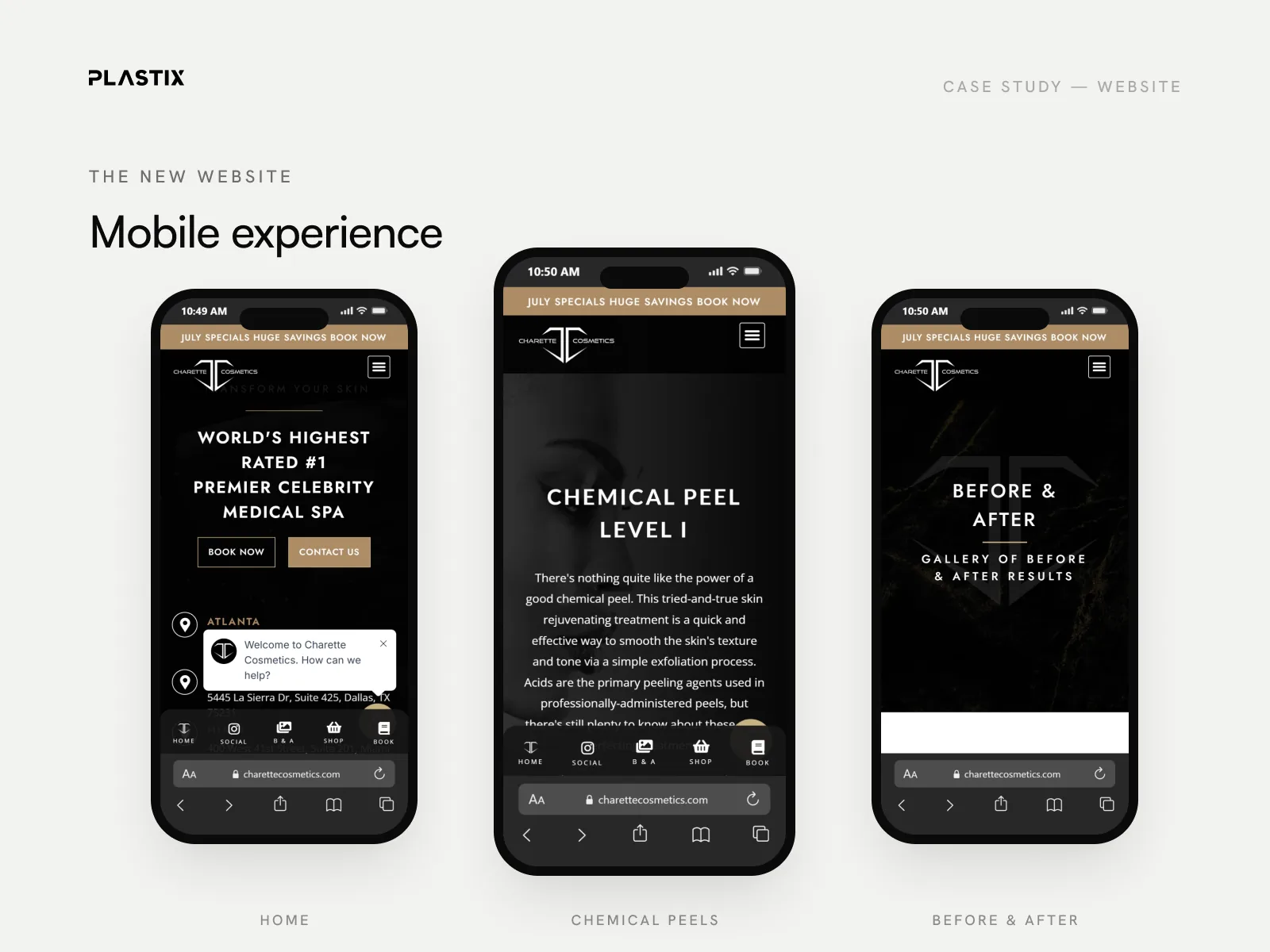 Charette Cosmetics website design on mobile