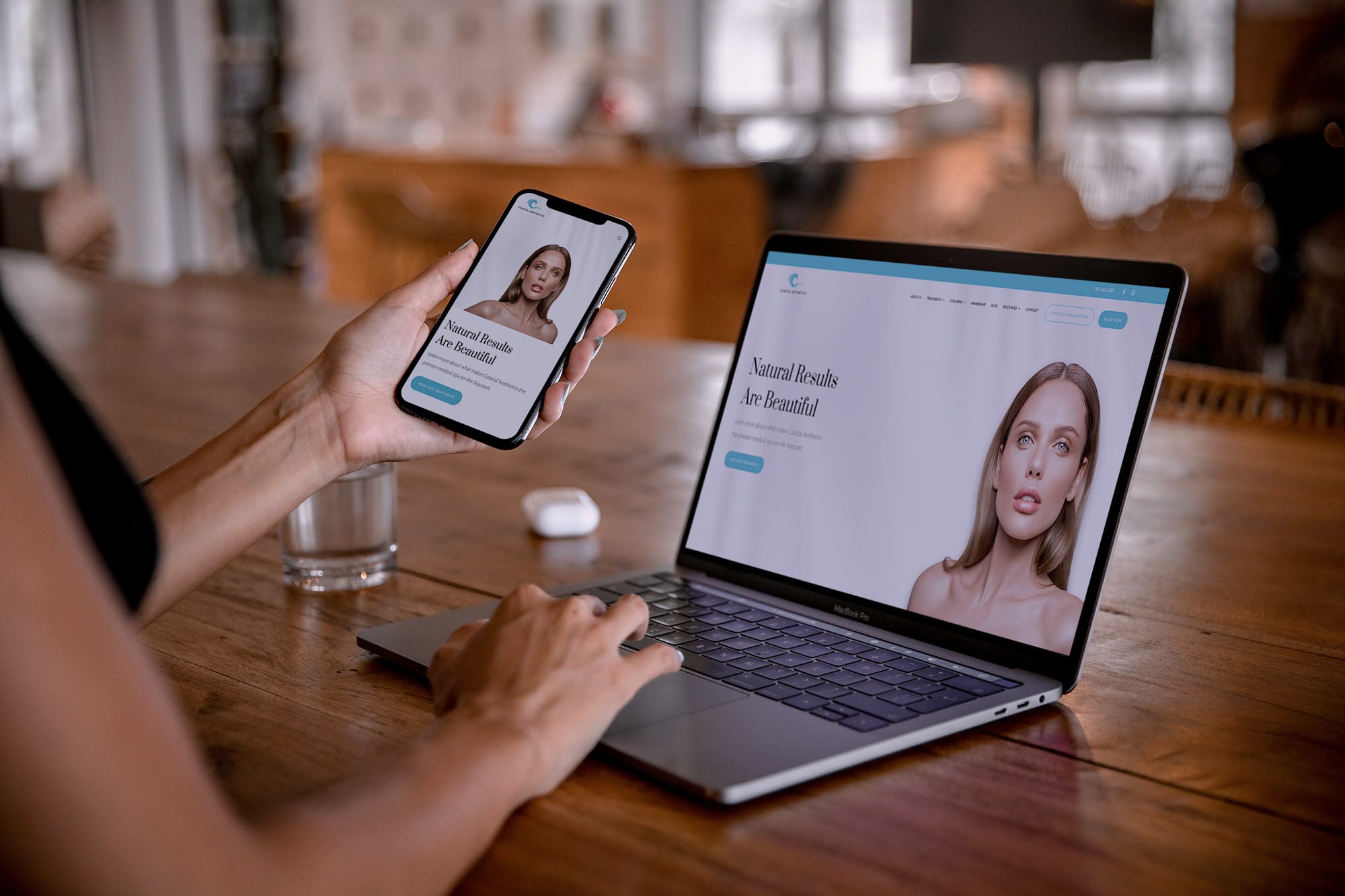 Custom website design for Coastal Aesthetics med spa, shown on desktop and mobile