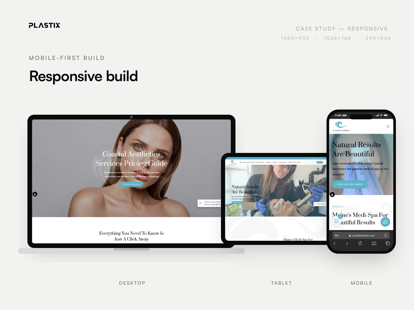 Coastal Aesthetics responsive website design on desktop, tablet and mobile